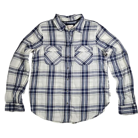 Girl Crazy Juniors Classic Long Sleeve Button Down, Blue/White Plaid, Medium - Picture 5 of 12